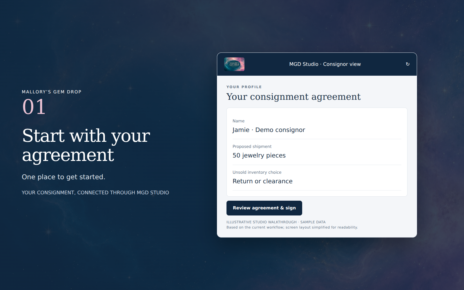 Illustrative Studio example: Start with your agreement. Sample data.